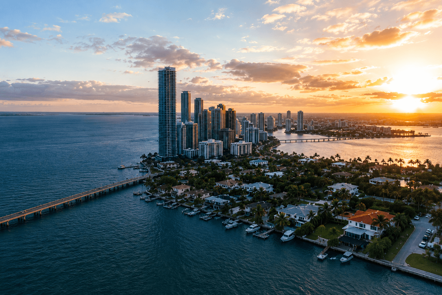 Aerial photography of a coastal estate and terrace event at golden hour